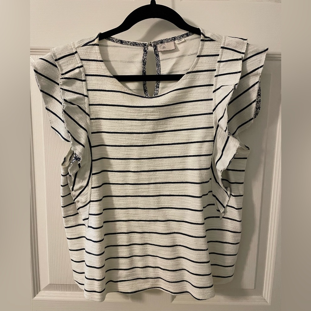 Anthropologie striped top with ruffle sleeve